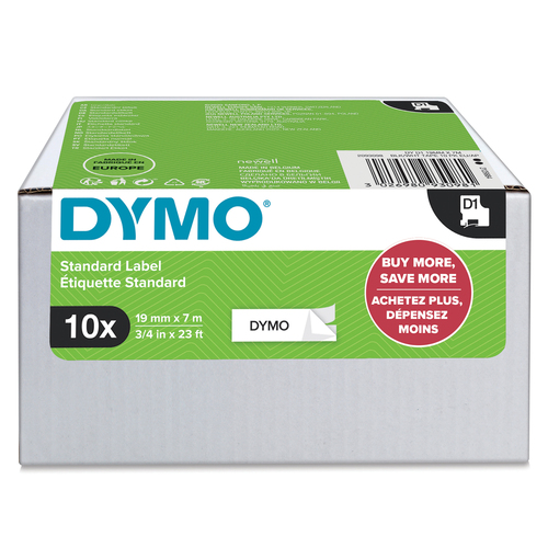 DYMO Authentic D1 Labels | Black Print on White | 19mm x 7m | Self-Adhesive Labels for LabelManager Label Printers | 10 Count