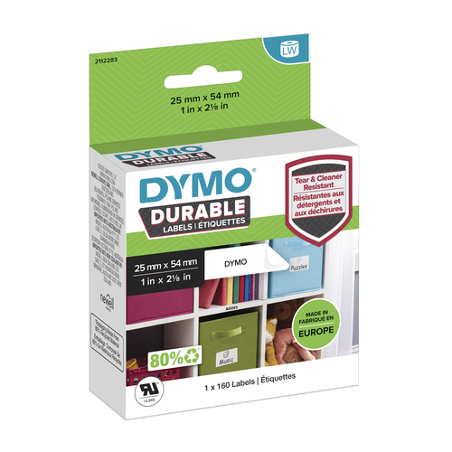 DYMO Authentic LabelWriter Durable Labels | 25mm x 54mm | White Poly | 160 Self-Adhesive Labels | High-Performance | For LabelWriter Label Makers