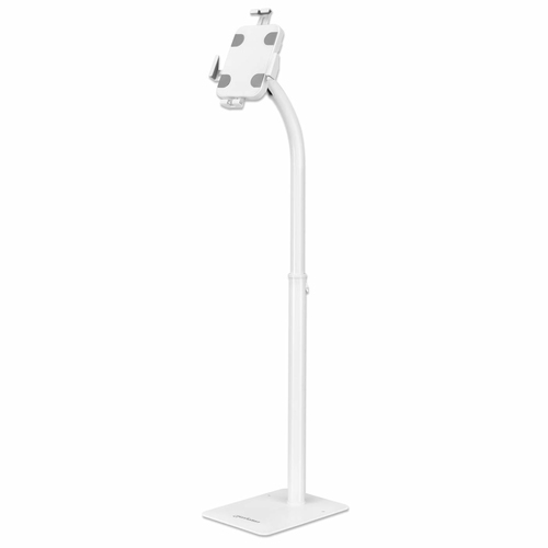 Manhattan Floor Stand (Anti theft) for Tablet and iPad, Universal, 360° Rotation, Tilt +20° to -110°, White, Lockable, Tablets 7.9" to 11", Height adjustable 790 to 1190mm,Extendable clamps: height 200 to 246mm/width 129 to 181mm,Can be bolted to floor (parts incl)