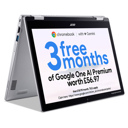 Acer Chromebook NX.KYTEK.003 laptop Intel® N N100 30.5 cm (12") Touchscreen WUXGA 4 GB LPDDR5-SDRAM 128 GB eMMC Wi-Fi 6E (802.11ax) ChromeOS English Silver