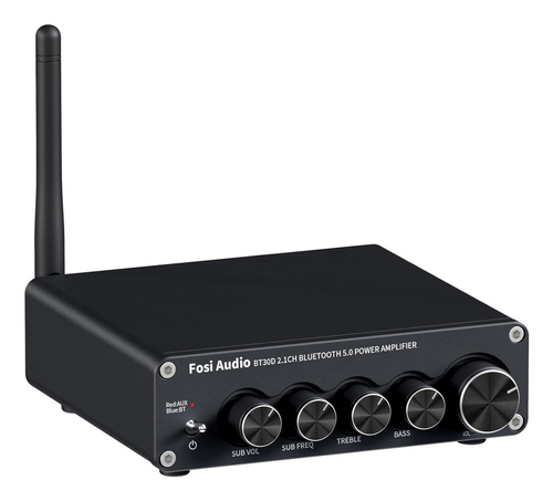 Fosi Audio Bluetooth 5.0 Stereo Audio Receiver Amplifier 2.1 Channel Mini Hi-Fi Class D Integrated Amp 2X50 Watt